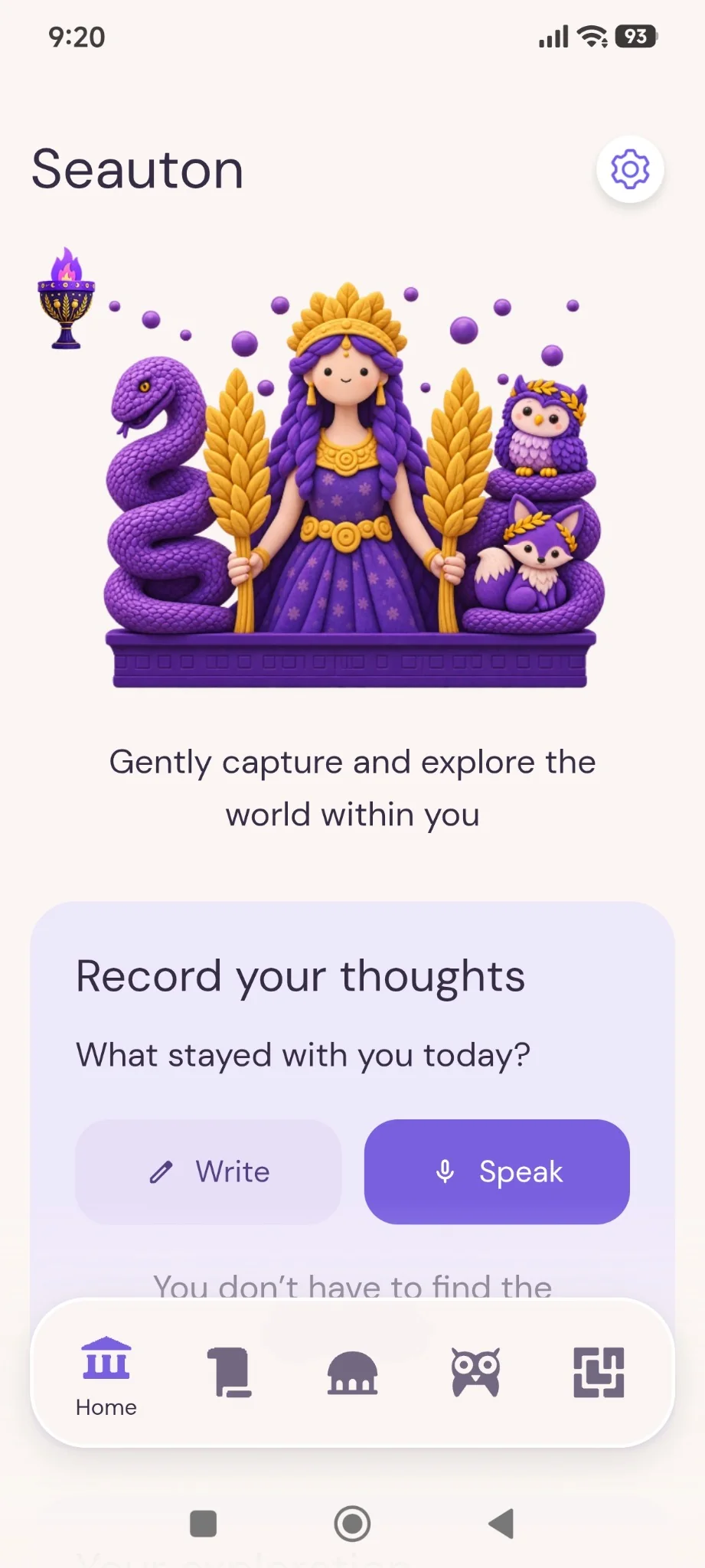 Seauton home screen with Write and Speak options