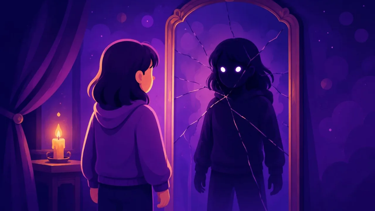 A young girl facing a mysterious dark figure representing the Jungian shadow